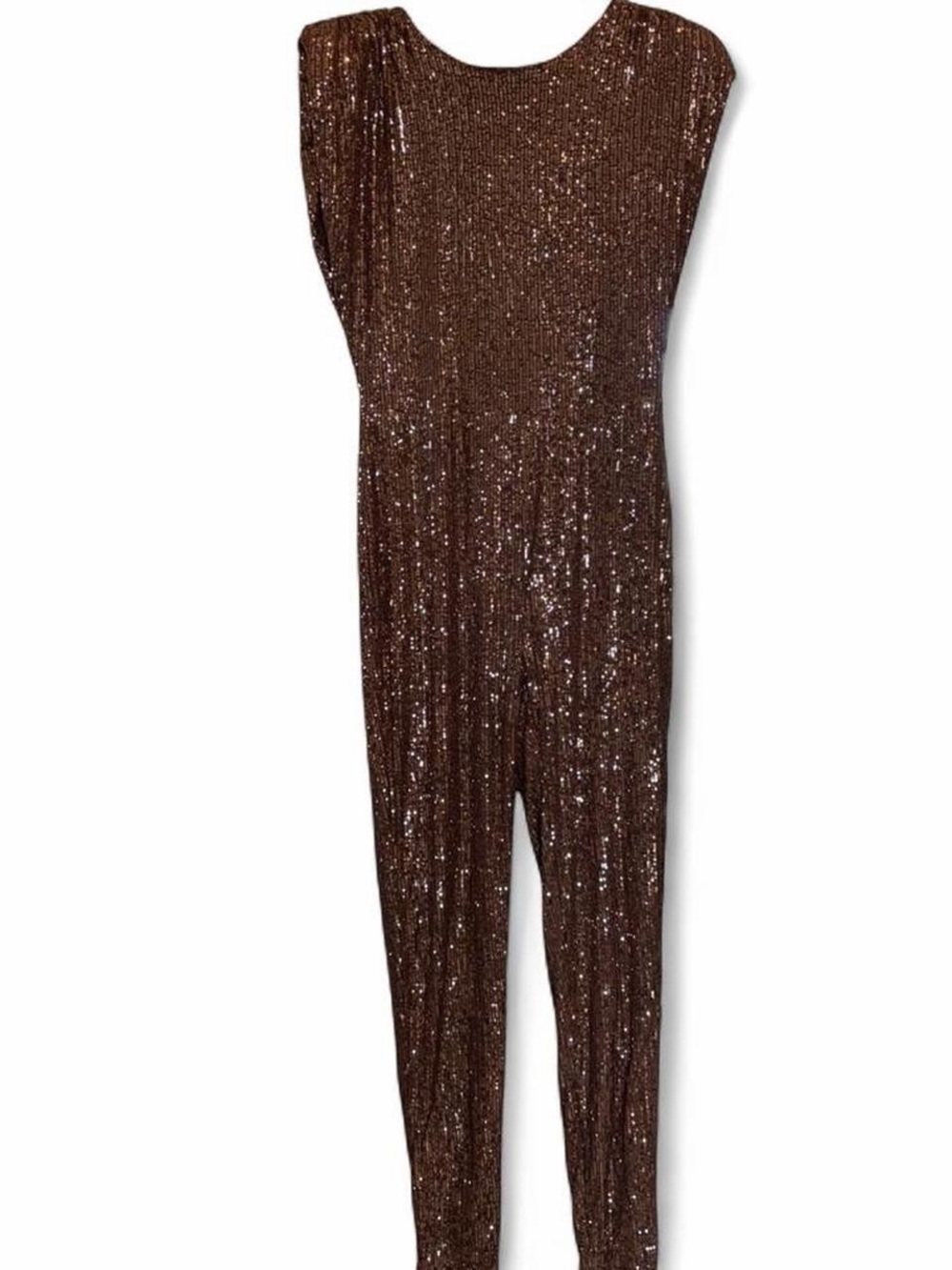 Fashion Nova Sparkle And Snatched Shoulder Pad Jumpsuit - Chocolate Large - Picture 5 of 10